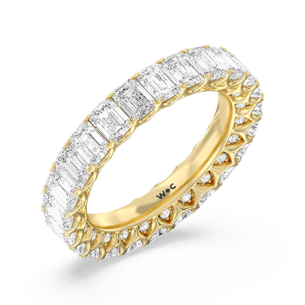 Emerald Split Prong Studded Eternity Ring with 18KT Yellow Gold / Natural / 6 1/5 Cut Diamond in 14KT Yellow Gold / Natural / 6 1/5 view 3
