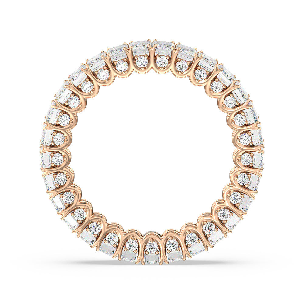 Emerald Split Prong Basket Eternity Ring with 18KT Rose Gold / Natural / 5 1/4 Cut Diamond in 14KT Rose Gold / Natural / 5 1/4 view 2
