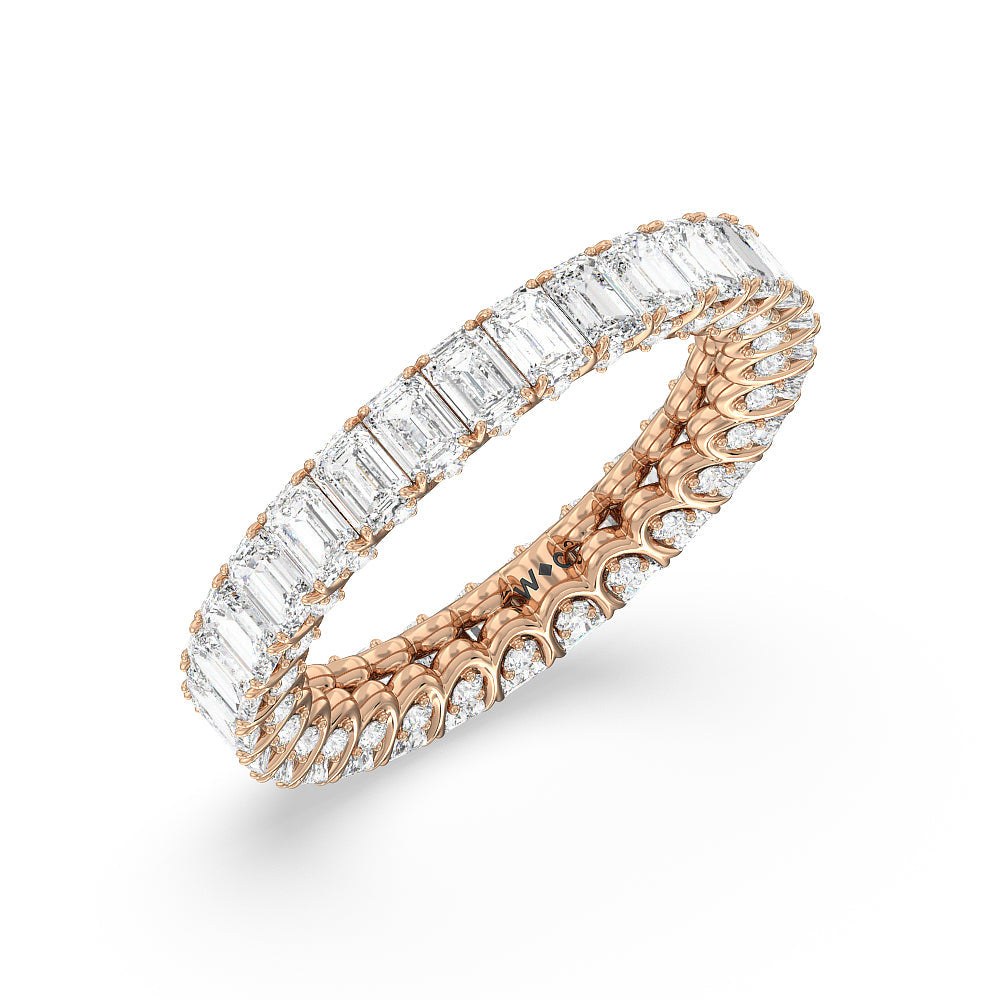 Emerald Split Prong Basket Eternity Ring with 18KT Rose Gold / Natural / 5 1/4 Cut Diamond in 14KT Rose Gold / Natural / 5 1/4 view 3
