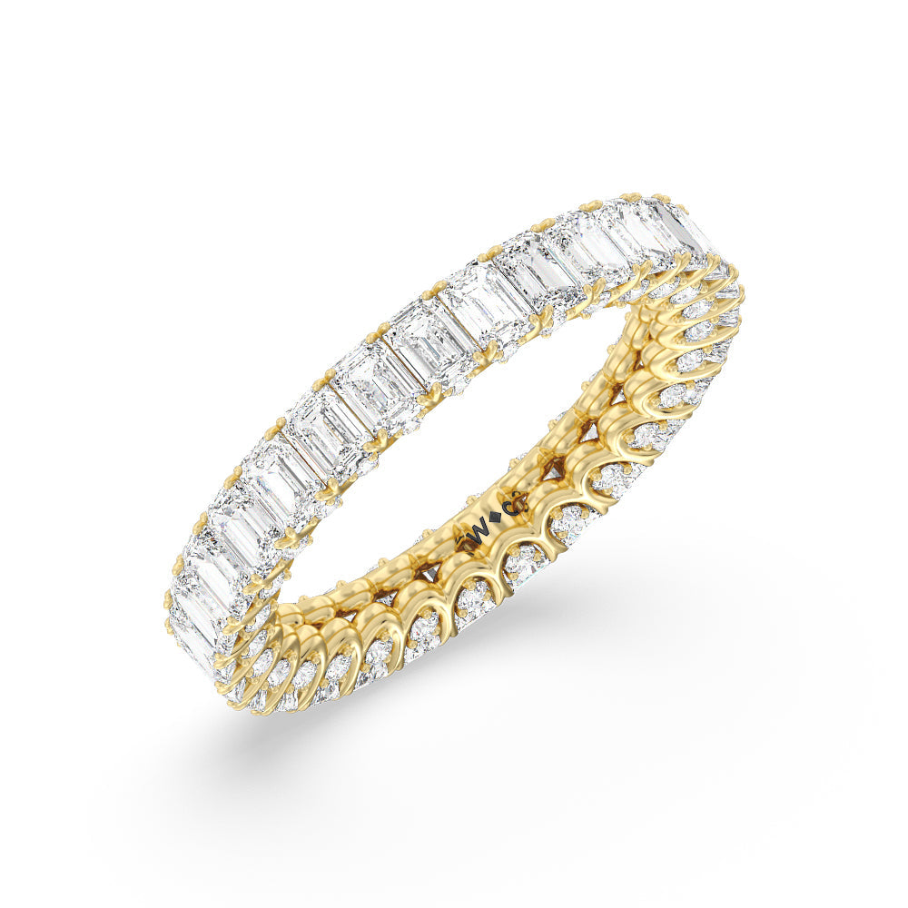 Emerald Split Prong Basket Eternity Ring with 18KT Yellow Gold / Natural / 5 1/4 Cut Diamond in 14KT Yellow Gold / Natural / 5 1/4 view 3
