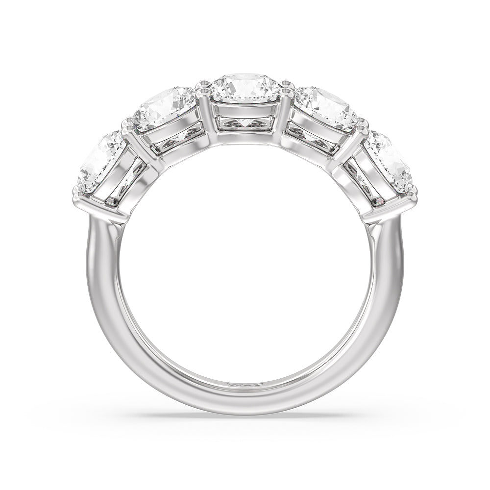 Five Stone Round Diamond Anniversary Ring (E+ VS+) Size 6.5 with 14KT White Gold / Lab / 3 Cut Diamond in 14KT White Gold / Lab / 3 view 4

