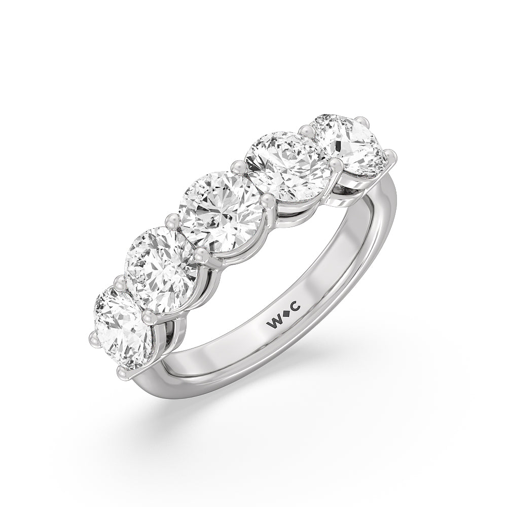 Five Stone Round Diamond Anniversary Ring (E+ VS+) Size 6.5 with 14KT White Gold / Lab / 3 Cut Diamond in 14KT White Gold / Lab / 3 view 5
