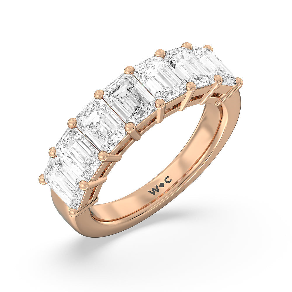 Seven Stone Emerald Cut Diamond Ring (F/G SI+) with 18KT Rose Gold / Natural / 4 Cut Diamond in 14KT Rose Gold / Natural / 4 view 3
