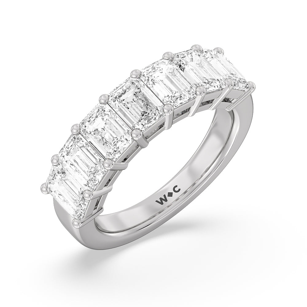 Seven Stone Emerald Cut Diamond Ring (F/G SI+) with Platinum / Natural / 4 Cut Diamond in 14KT Platinum / Natural / 4 view 3
