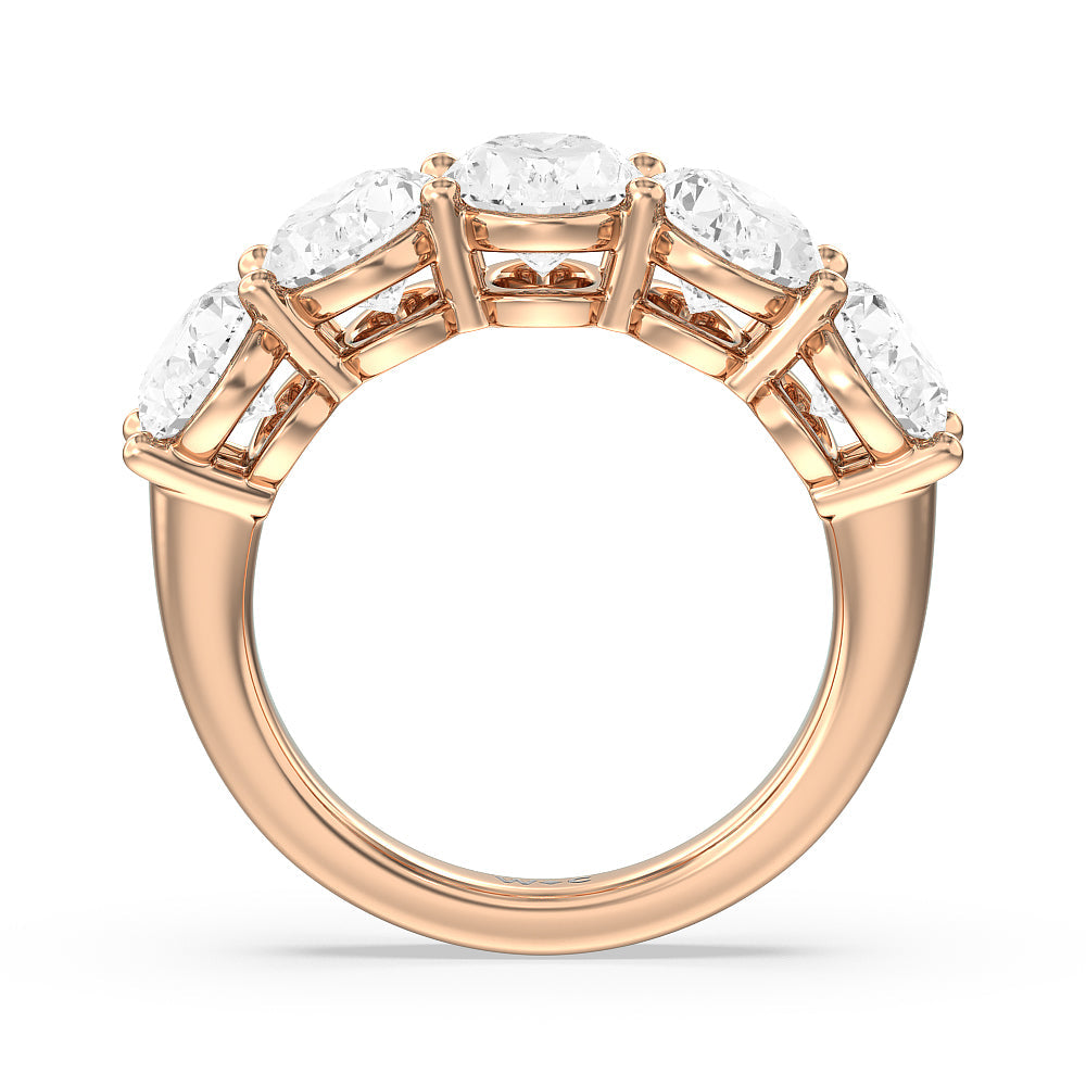 Five Stone Oval Diamond Anniversary Ring (F/G SI+) with 18KT Rose Gold / Natural / 5 Cut Diamond in 14KT Rose Gold / Natural / 5 view 2
