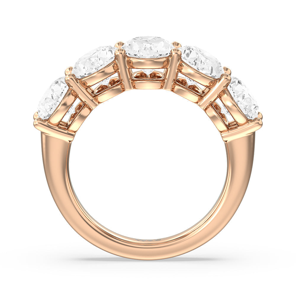 Five Stone Oval Diamond Anniversary Ring (E+ VS+) with 18KT Rose Gold / Lab / 5 Cut Diamond in 14KT Rose Gold / Lab / 5 view 2
