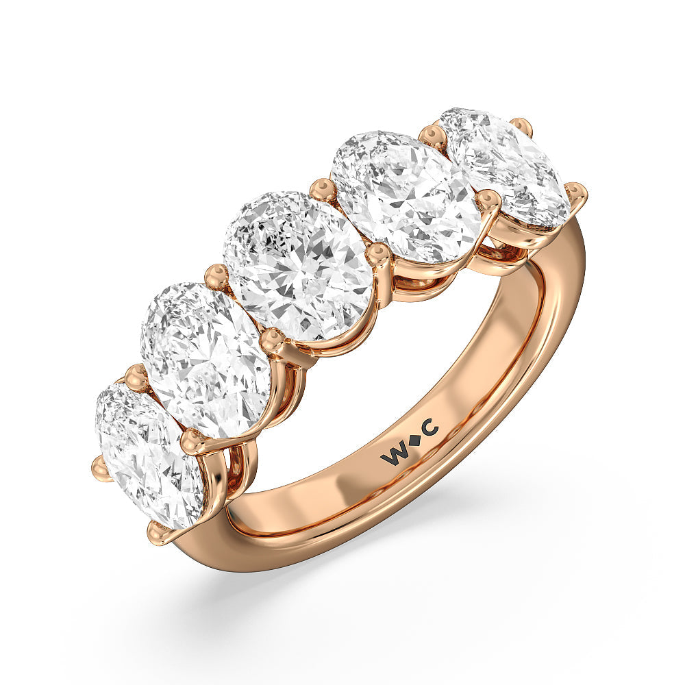 Five Stone Oval Diamond Anniversary Ring (F/G SI+) with 18KT Rose Gold / Natural / 5 Cut Diamond in 14KT Rose Gold / Natural / 5 view 3
