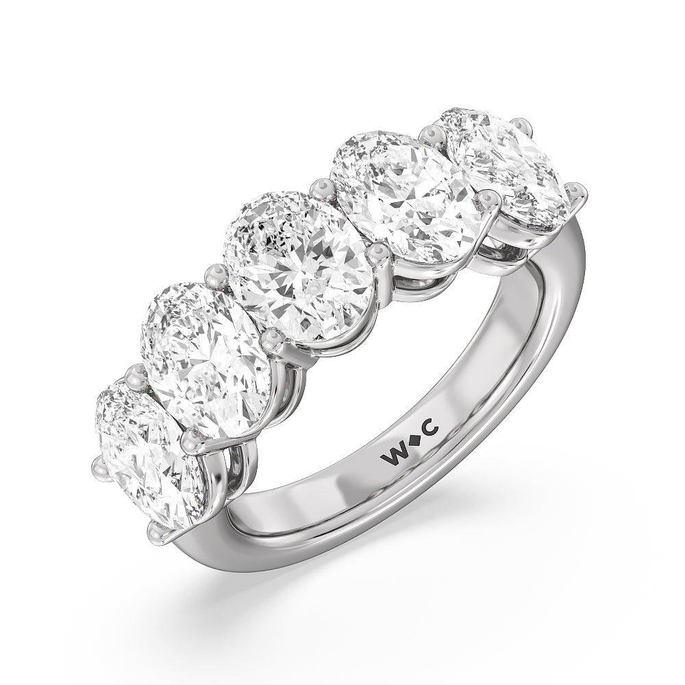 Five Stone Oval Diamond Anniversary Ring (F/G SI+) with Platinum / Natural / 5 Cut Diamond in 14KT Platinum / Natural / 5 view 3
