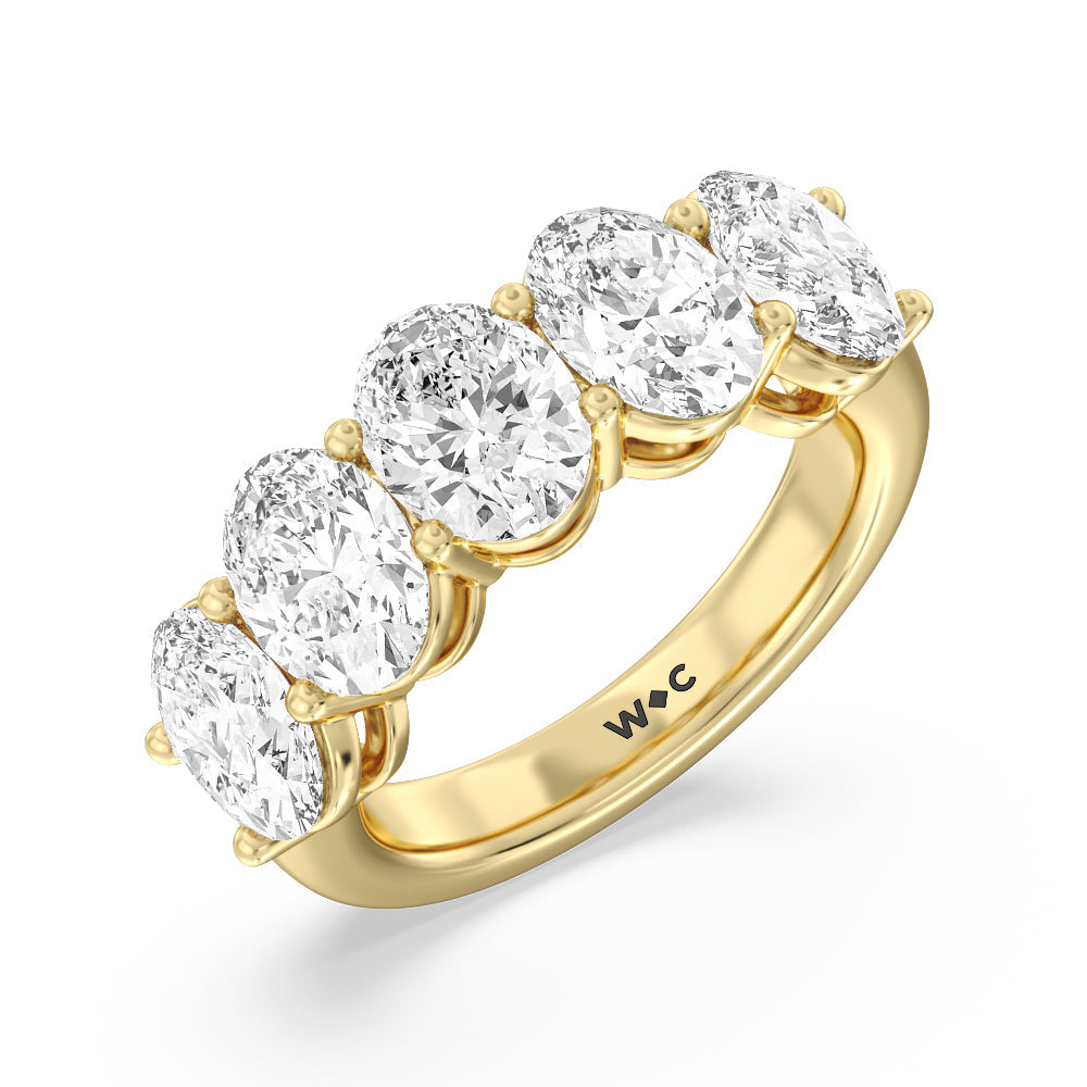 Five Stone Oval Diamond Anniversary Ring (E+ VS+) with 18KT Yellow Gold / Lab / 5 Cut Diamond in 14KT Yellow Gold / Lab / 5 view 3
