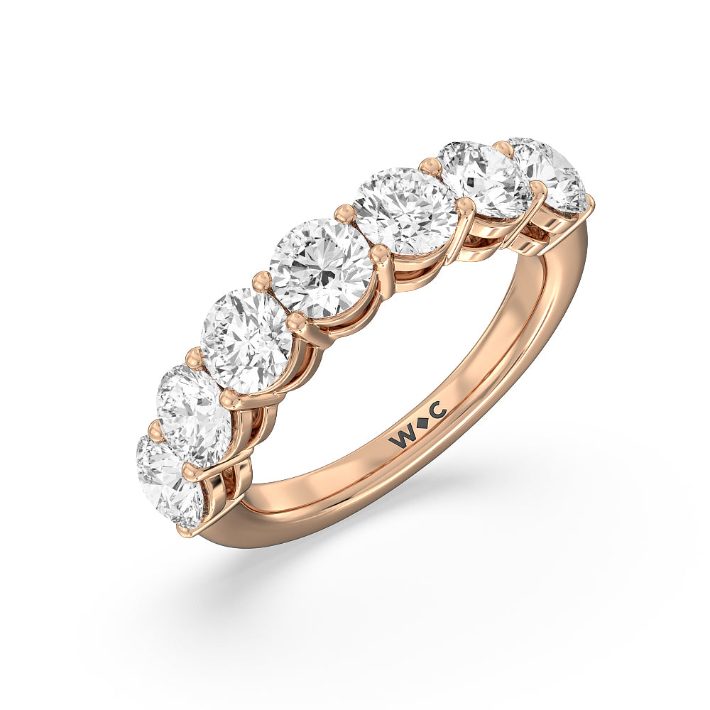 Seven Stone Round Diamond Anniversary Ring (E+ VS+) with 18KT Rose Gold / Lab / 3 Cut Diamond in 14KT Rose Gold / Lab / 3 view 5
