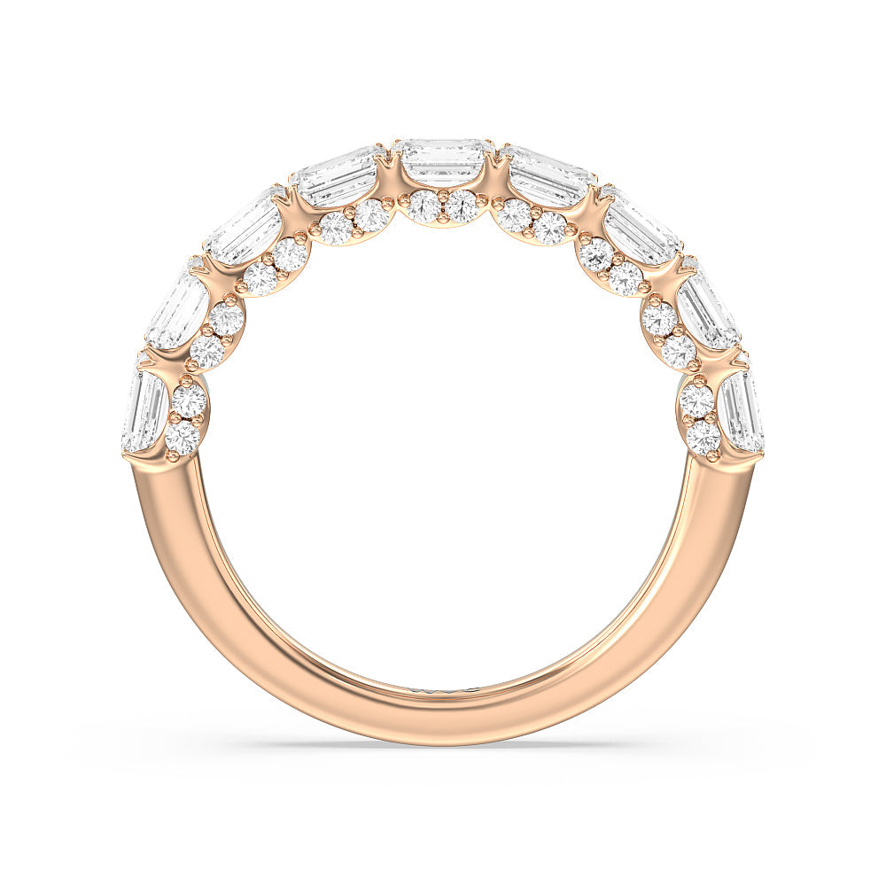 East-West Emerald Split Prong Studded Gallery Anniversary Ring with 18KT Rose Gold / Natural / 2 1/10 Cut Diamond in 14KT Rose Gold / Natural / 2 1/10 view 2
