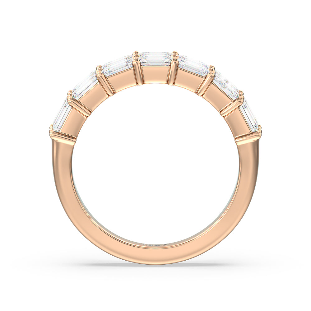 Two Row Emerald East-West Anniversary Ring with 18KT Rose Gold / Natural / 3 1/2 Cut Diamond in 14KT Rose Gold / Natural / 3 1/2 view 2
