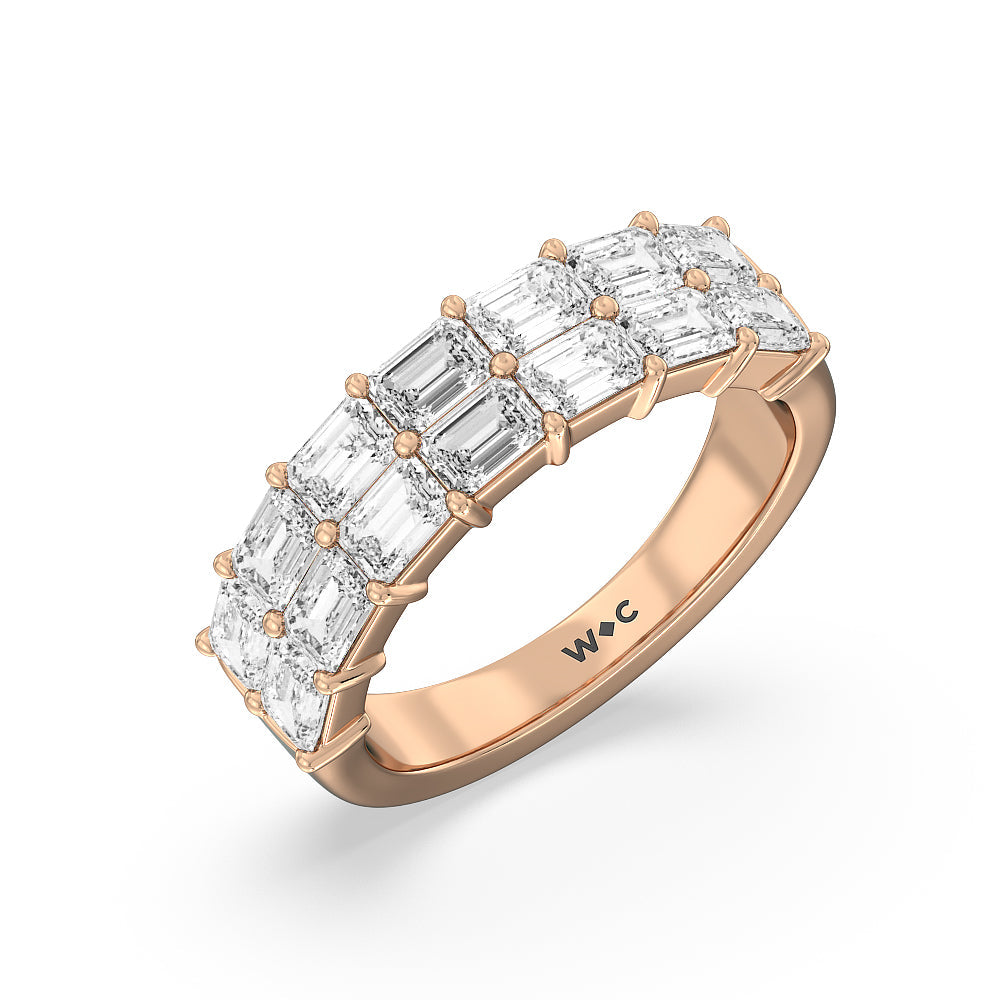 Two Row Emerald East-West Anniversary Ring with 18KT Rose Gold / Natural / 3 1/2 Cut Diamond in 14KT Rose Gold / Natural / 3 1/2 view 3
