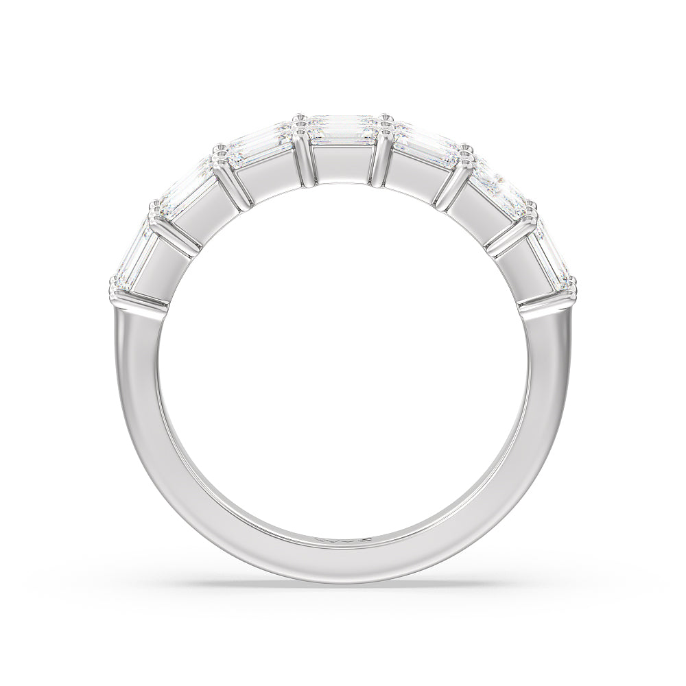 Two Row Emerald East-West Anniversary Ring with Platinum / Natural / 3 1/2 Cut Diamond in 14KT Platinum / Natural / 3 1/2 view 2
