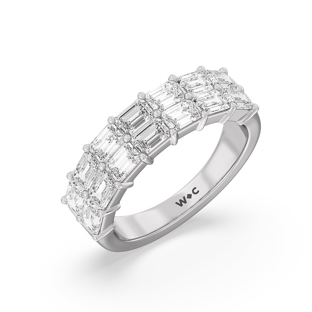 Two Row Emerald East-West Anniversary Ring with Platinum / Natural / 3 1/2 Cut Diamond in 14KT Platinum / Natural / 3 1/2 view 3
