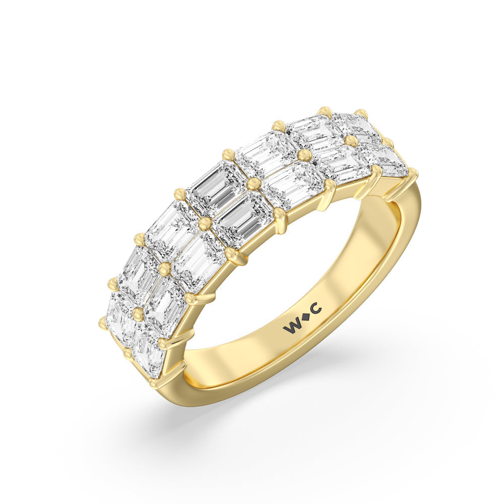 Two Row Emerald East-West Anniversary Ring with 18KT Yellow Gold / Natural / 3 1/2 Cut Diamond in 14KT Yellow Gold / Natural / 3 1/2 view 3
