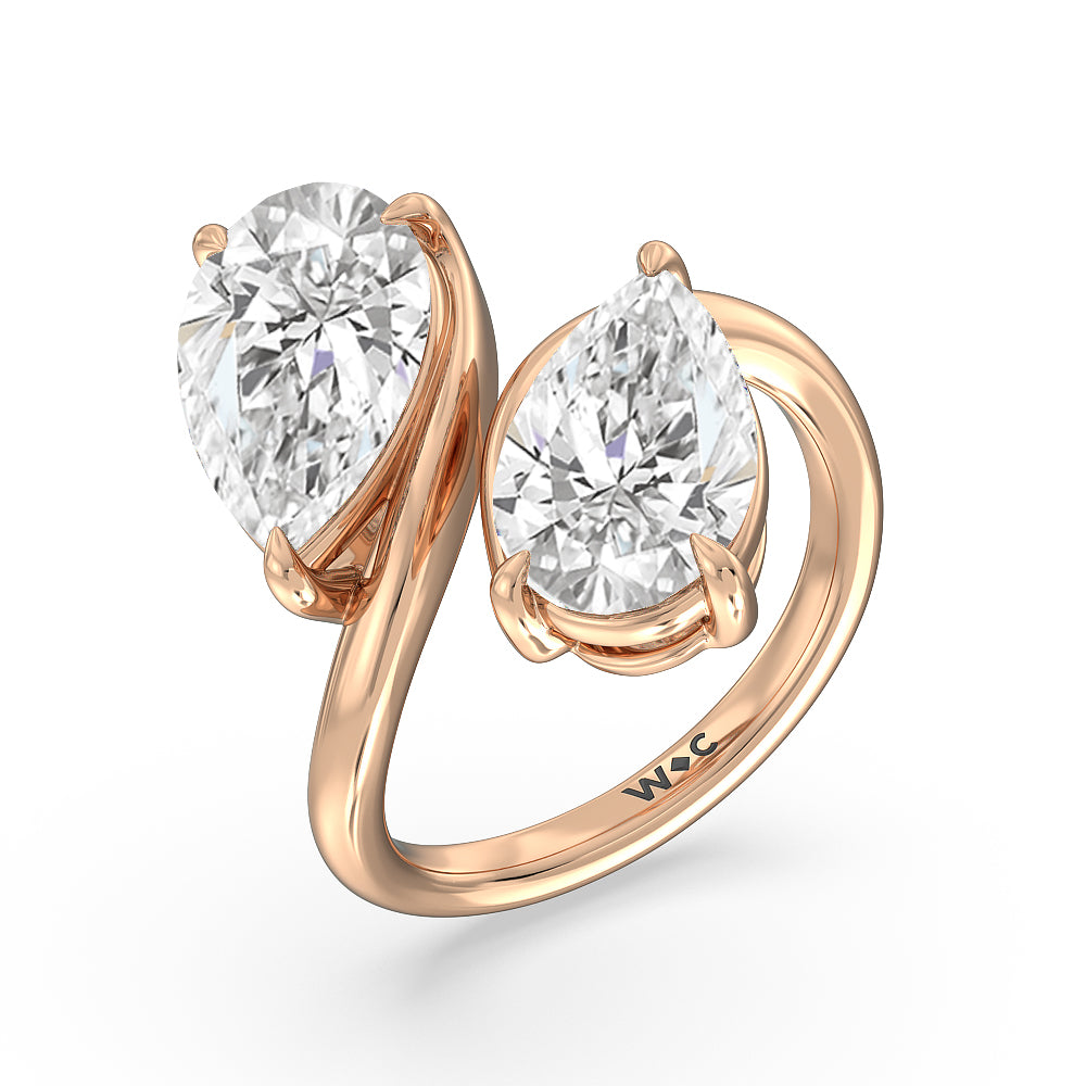 Pear Cut Twin Diamond Bypass Toi et Moi Engagement Ring with Lab Grown Diamond in 14KT Rose Gold view 3

