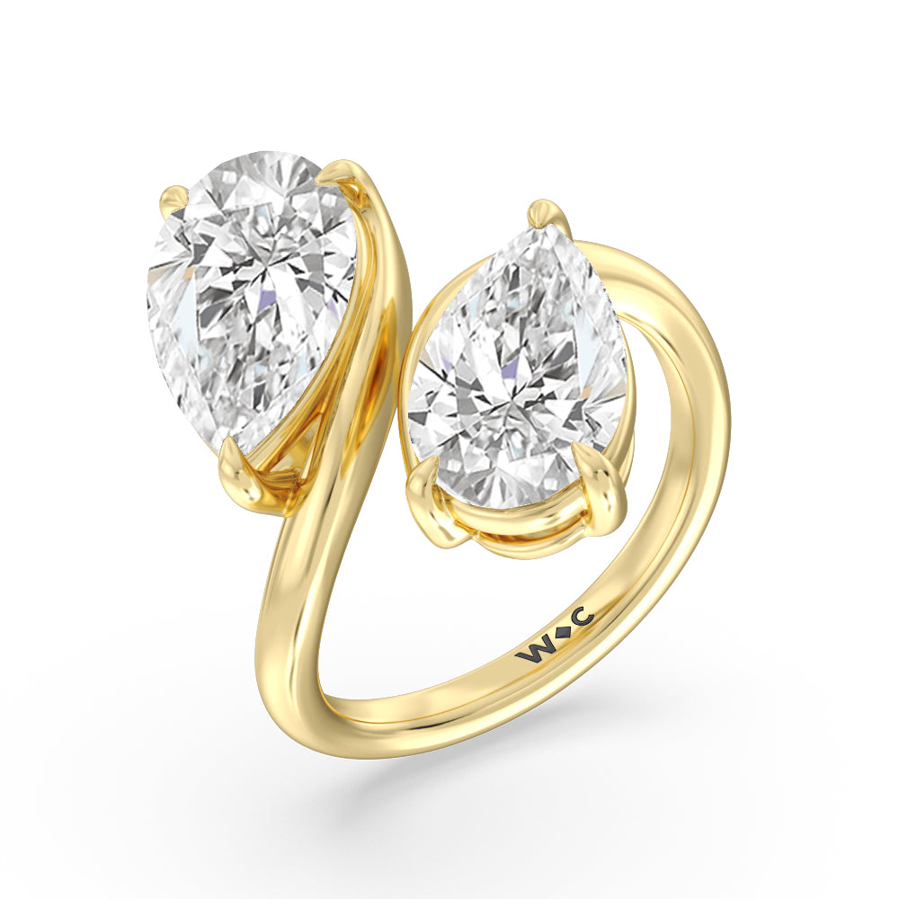 Pear Cut Twin Diamond Bypass Toi et Moi Engagement Ring with Lab Grown Diamond in 14KT Yellow Gold view 3
