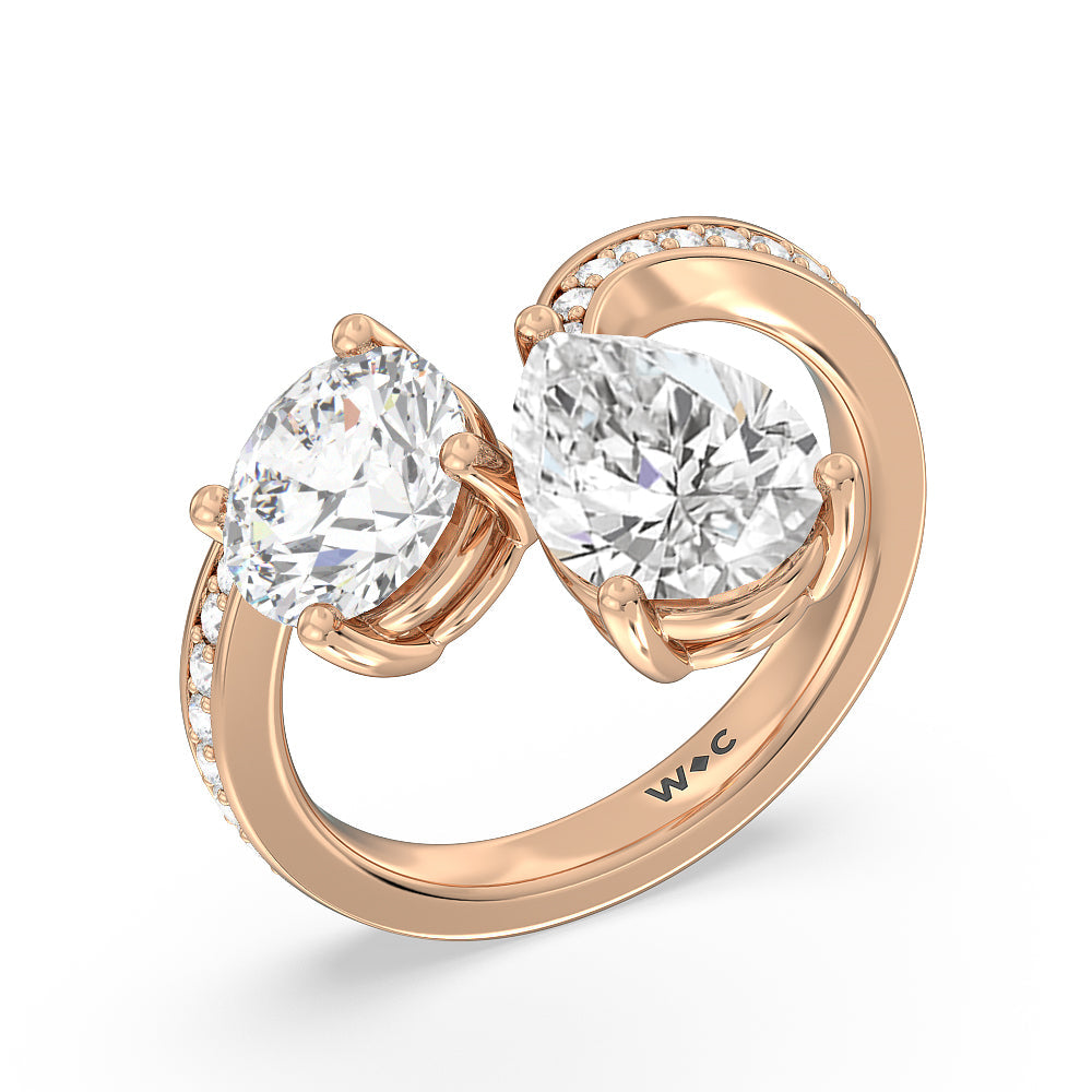 Shape Cut Diamonds Toi et Moi Engagement Ring with Lab Grown Diamond in 14KT Rose Gold view 3
