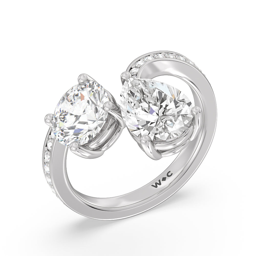 Shape Cut Diamonds Toi et Moi Engagement Ring with Lab Grown Diamond in 14KT Platinum view 3
