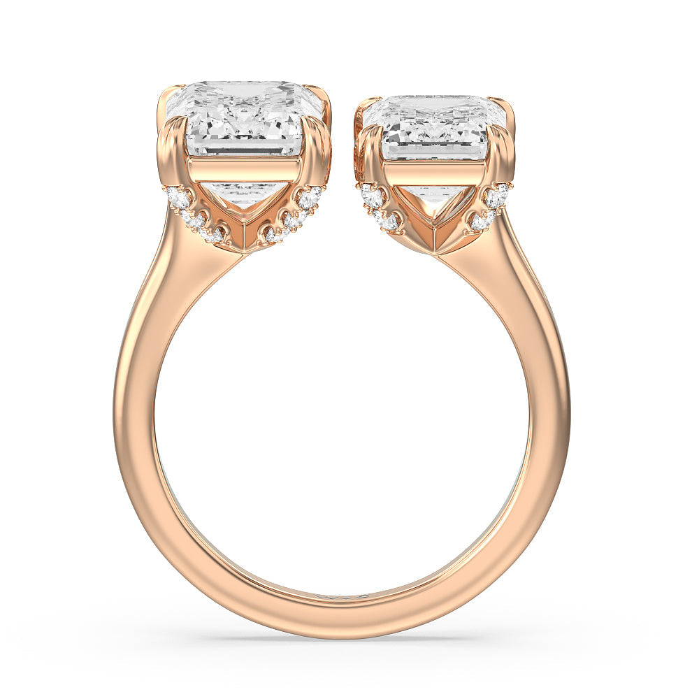 Emerald Cut Pair Toi et Moi Studded Basket Engagement Ring with Lab Grown Diamond in 14KT Rose Gold view 2
