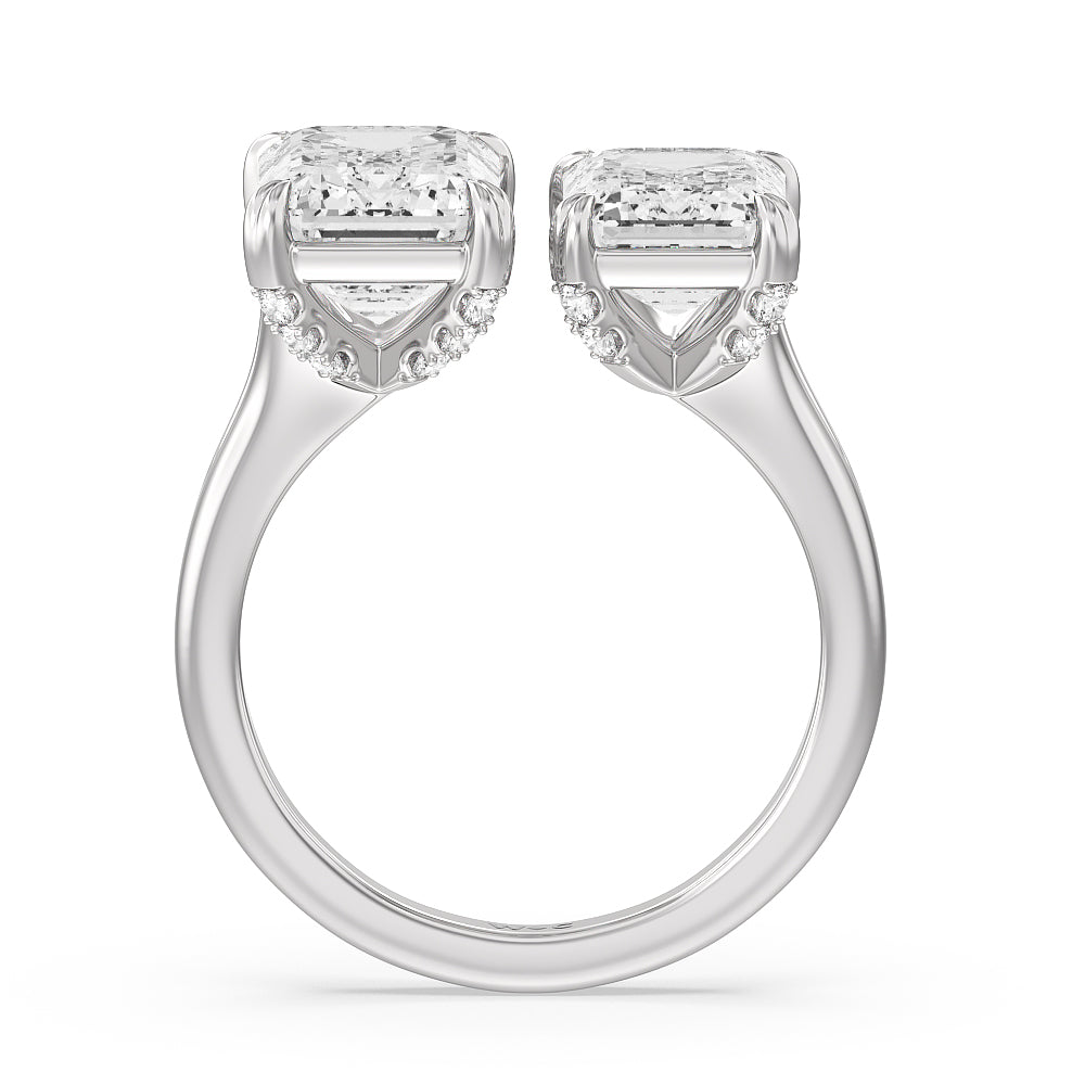 Emerald Cut Pair Toi et Moi Studded Basket Engagement Ring with Lab Grown Diamond in 14KT Platinum view 2
