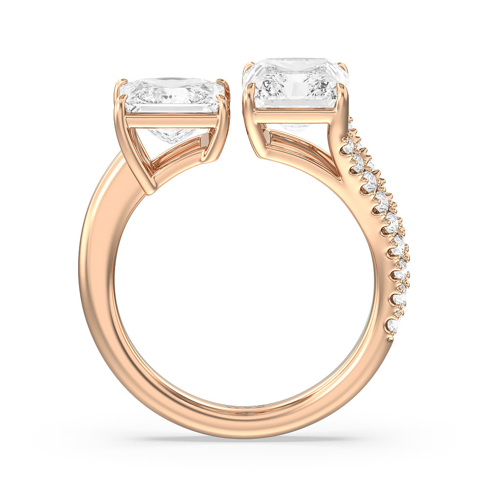 Shape Cut Split Shank Toi et Moi Engagement Ring with Lab Grown Diamond in 14KT Rose Gold view 2
