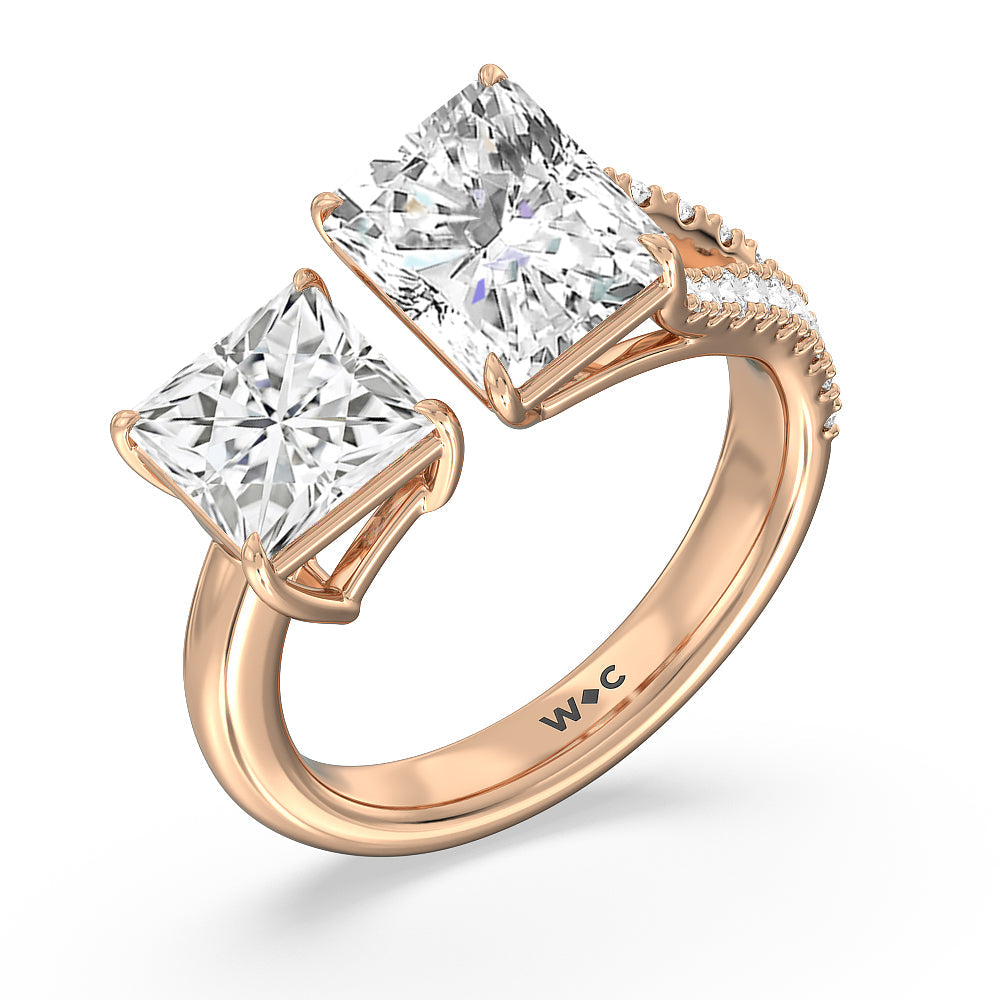 Shape Cut Split Shank Toi et Moi Engagement Ring with Lab Grown Diamond in 14KT Rose Gold view 3
