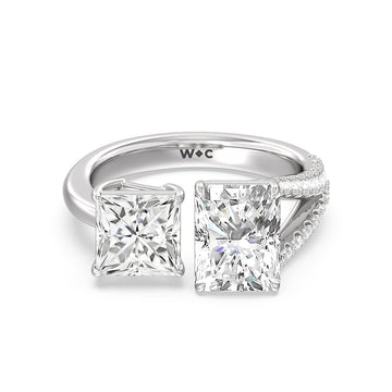 radiant and princess split shank toi et moi engagement ring