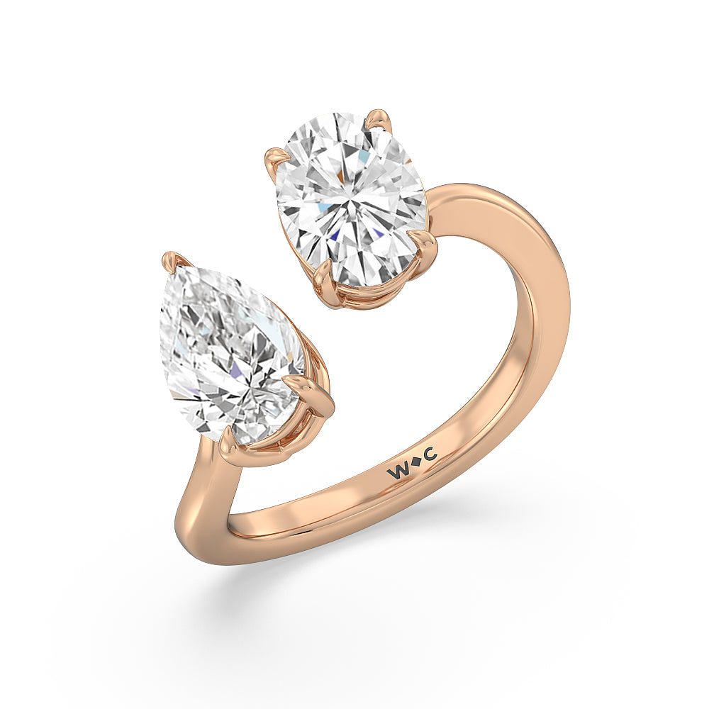 Shape Cut Diamond Curved Toi et Moi Engagement Ring with Lab Grown Diamond in 14KT Rose Gold view 3
