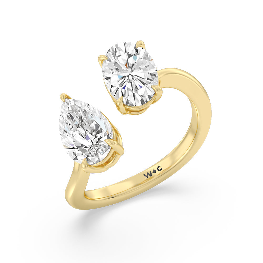 Shape Cut Diamond Curved Toi et Moi Engagement Ring with Lab Grown Diamond in 14KT Yellow Gold view 3
