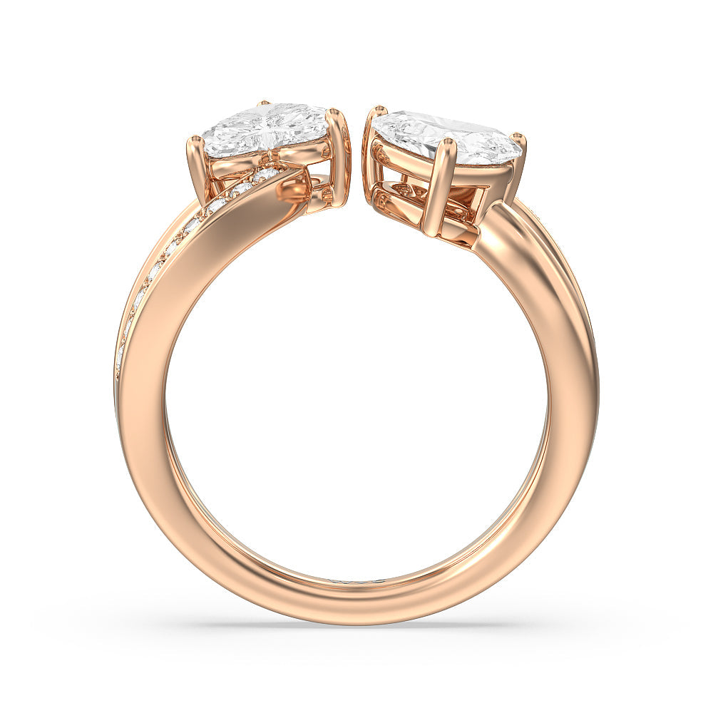 Heart Cut Two Toi et Moi  Preset Engagement Ring with Lab Grown Diamond in 14KT Rose Gold view 2
