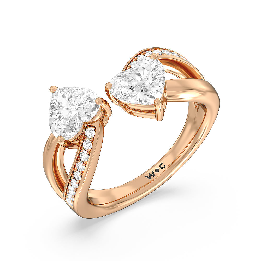 Heart Cut Two Toi et Moi  Preset Engagement Ring with Lab Grown Diamond in 14KT Rose Gold view 3
