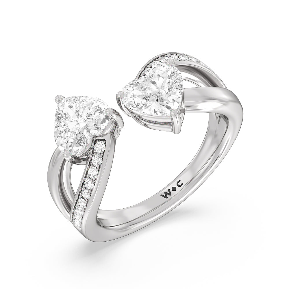 Heart Cut Two Toi et Moi  Preset Engagement Ring with Lab Grown Diamond in 14KT Platinum view 3
