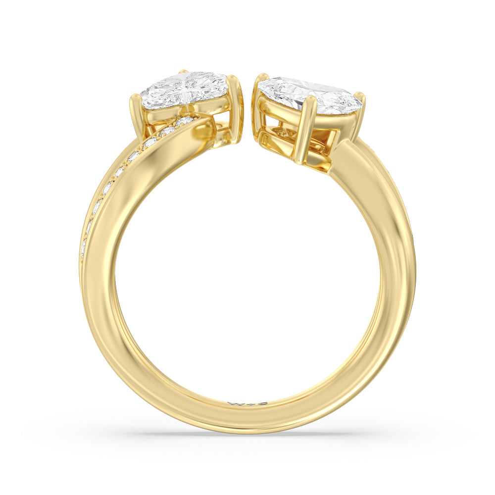 Heart Cut Two Toi et Moi  Preset Engagement Ring with Lab Grown Diamond in 14KT Yellow Gold view 2
