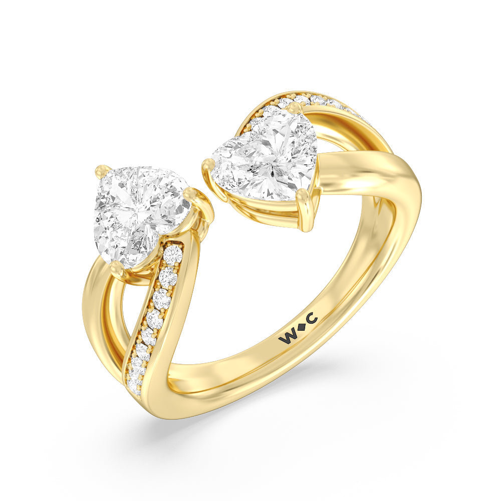 Heart Cut Two Toi et Moi  Preset Engagement Ring with Lab Grown Diamond in 14KT Yellow Gold view 3
