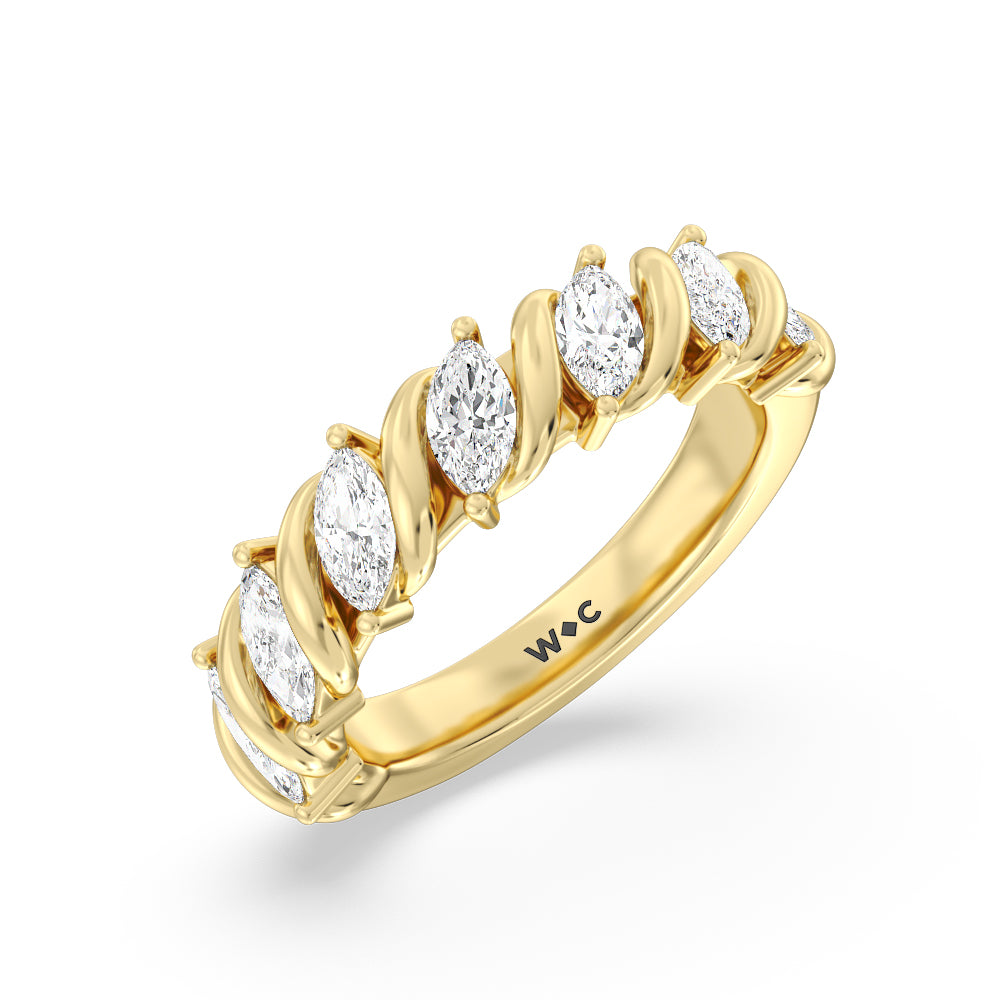 Marquise Swirl Anniversary Ring with 18KT Yellow Gold / Natural / 1 1/2 Cut Diamond in 14KT Yellow Gold / Natural / 1 1/2 view 3
