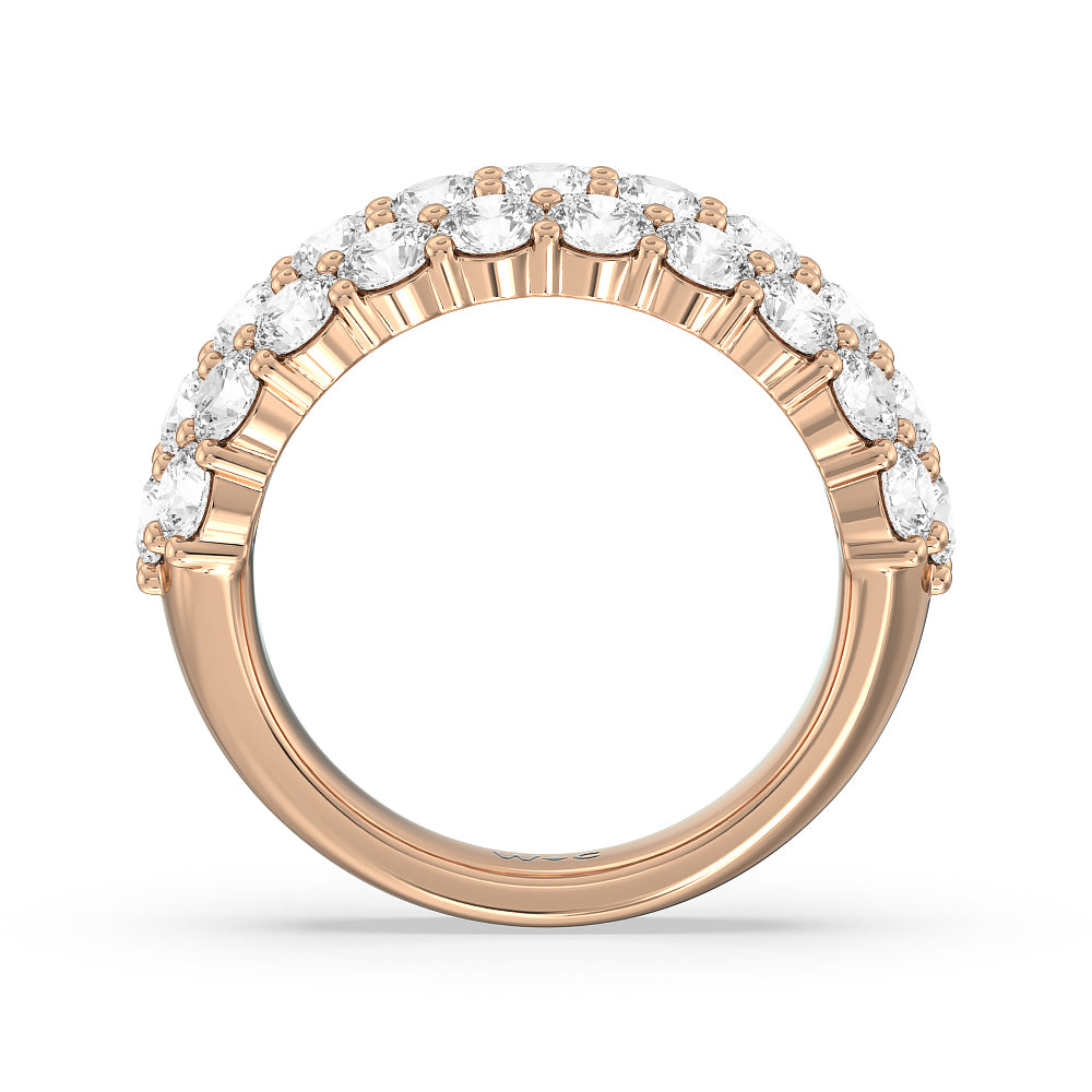 Round Diamond Three Row Pave Anniversary Ring (F/G SI+) with 18KT Rose Gold / Natural / 4 Cut Diamond in 14KT Rose Gold / Natural / 4 view 3
