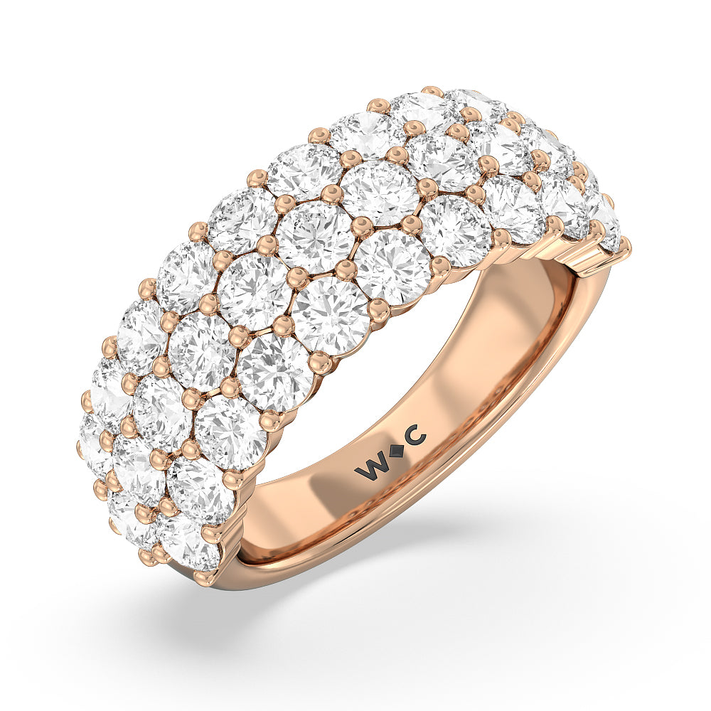 Round Diamond Three Row Pave Anniversary Ring (F/G SI+) with 18KT Rose Gold / Natural / 4 Cut Diamond in 14KT Rose Gold / Natural / 4 view 4
