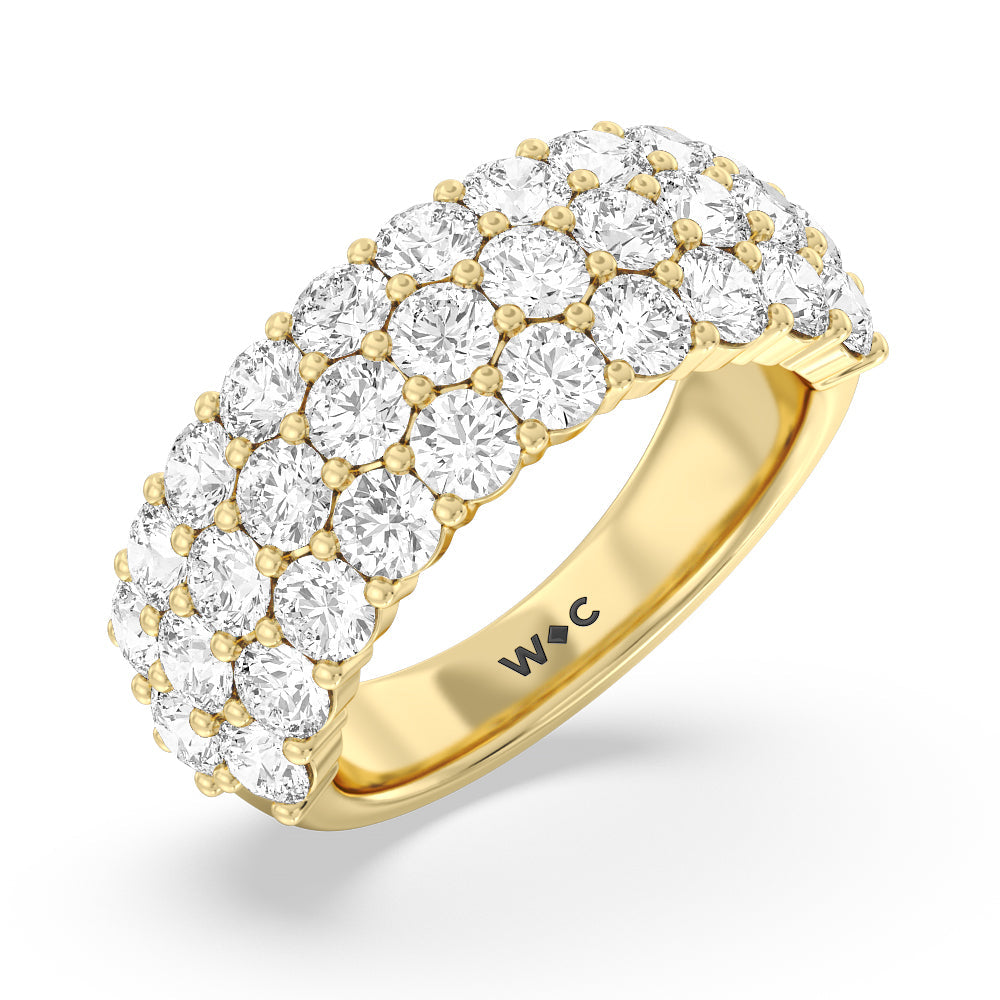 Round Diamond Three Row Pave Anniversary Ring (F/G SI+) with 18KT Yellow Gold / Natural / 4 Cut Diamond in 14KT Yellow Gold / Natural / 4 view 3
