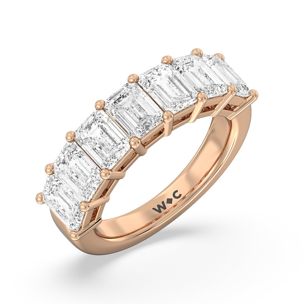 Seven Stone Emerald Cut Diamond Ring (F/G SI+) with 18KT Rose Gold / Natural / 5 Cut Diamond in 14KT Rose Gold / Natural / 5 view 3
