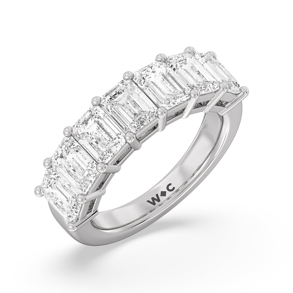 Seven Stone Emerald Cut Diamond Ring (F/G SI+) with Platinum / Natural / 5 Cut Diamond in 14KT Platinum / Natural / 5 view 3
