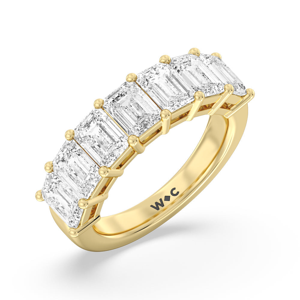 Seven Stone Emerald Cut Diamond Ring (F/G SI+) with 18KT Yellow Gold / Natural / 5 Cut Diamond in 14KT Yellow Gold / Natural / 5 view 3
