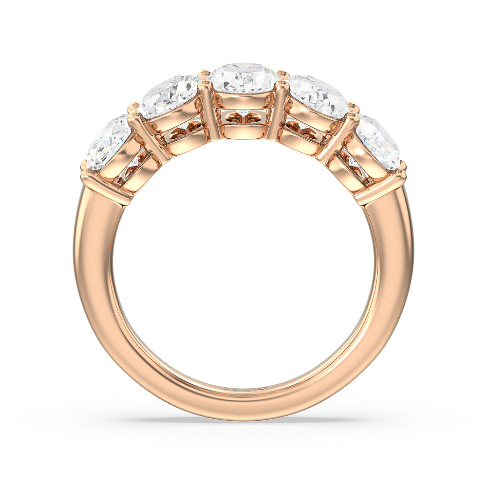Five Stone Oval Diamond Anniversary Ring (F/G SI+) with 18KT Rose Gold / Natural / 3 Cut Diamond in 14KT Rose Gold / Natural / 3 view 2
