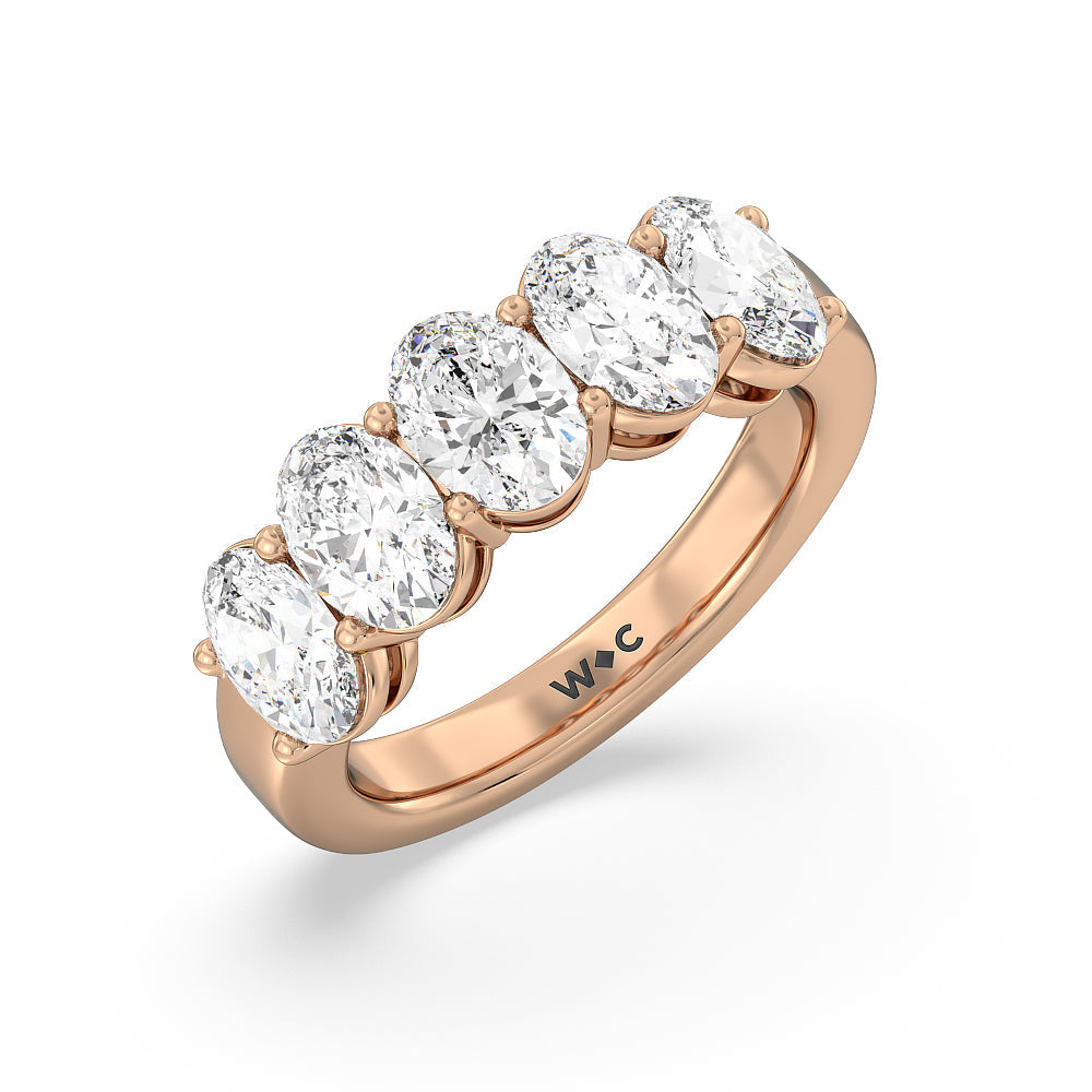 Five Stone Oval Diamond Anniversary Ring (F/G SI+) with 18KT Rose Gold / Natural / 3 Cut Diamond in 14KT Rose Gold / Natural / 3 view 3
