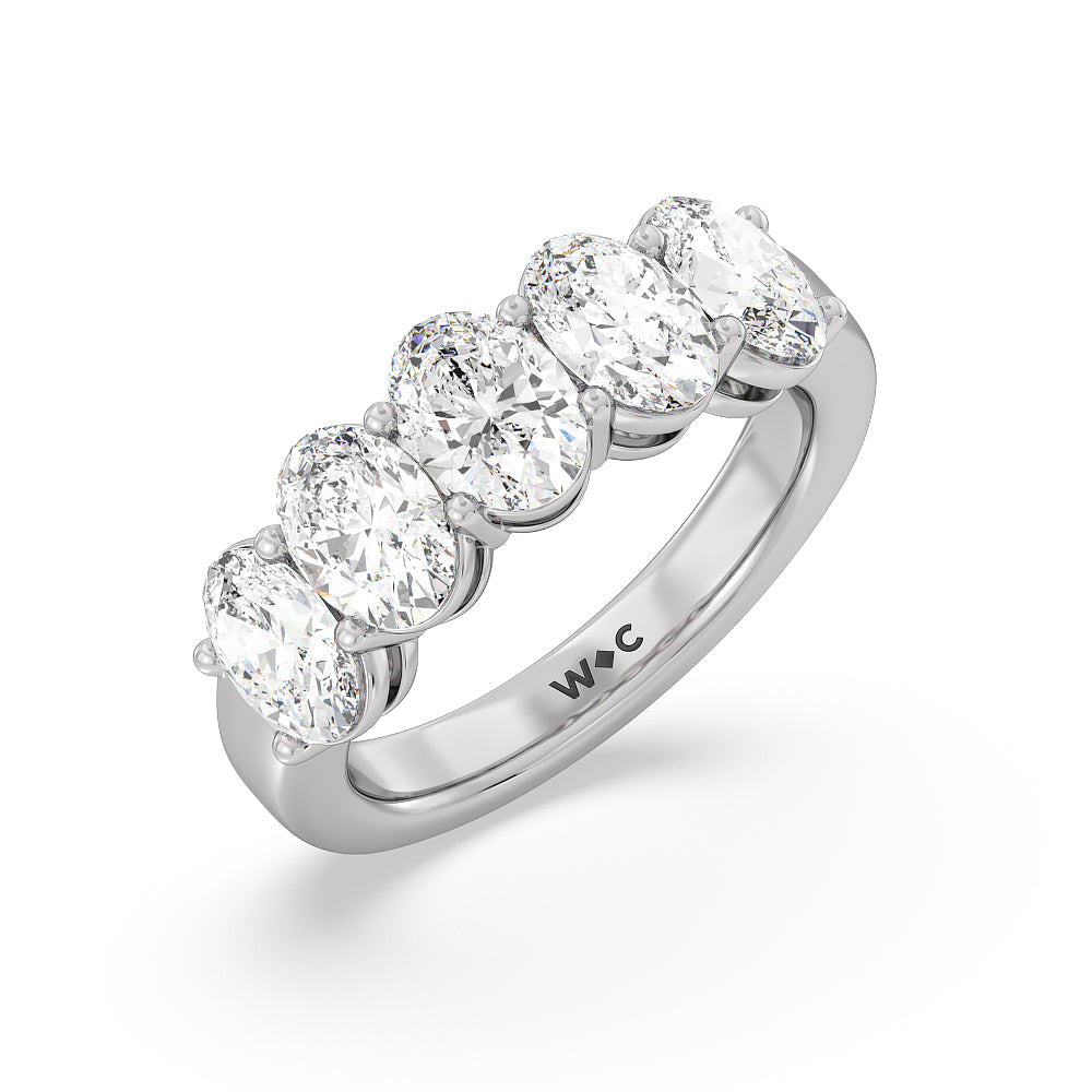 Five Stone Oval Diamond Anniversary Ring (F/G SI+) with Platinum / Natural / 3 Cut Diamond in 14KT Platinum / Natural / 3 view 3
