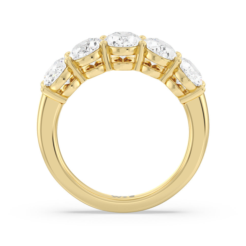 Five Stone Oval Diamond Anniversary Ring (F/G SI+) with 18KT Yellow Gold / Natural / 3 Cut Diamond in 14KT Yellow Gold / Natural / 3 view 2
