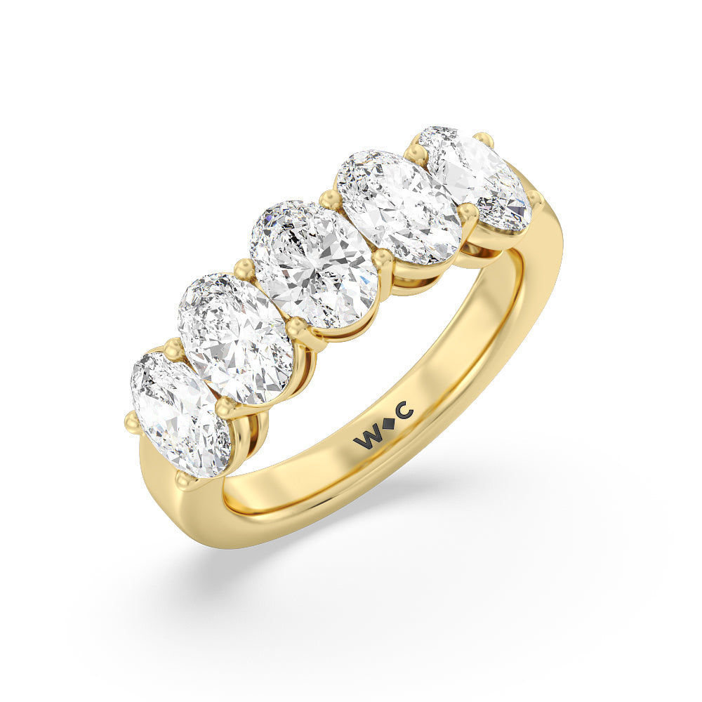 Five Stone Oval Diamond Anniversary Ring (F/G SI+) with 18KT Yellow Gold / Natural / 3 Cut Diamond in 14KT Yellow Gold / Natural / 3 view 3
