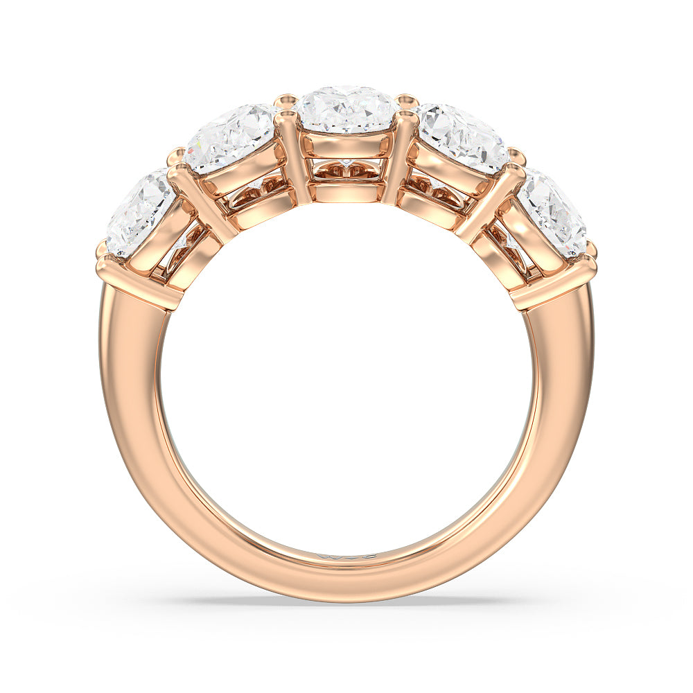 Five Stone Oval Diamond Anniversary Ring (F/G SI+) with 18KT Rose Gold / Natural / 4 Cut Diamond in 14KT Rose Gold / Natural / 4 view 3
