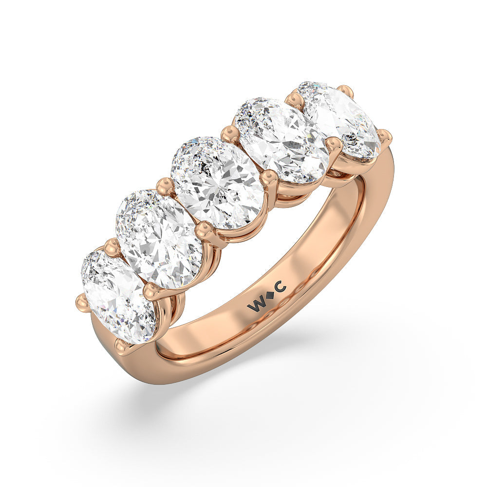 Five Stone Oval Diamond Anniversary Ring (F/G SI+) with 18KT Rose Gold / Natural / 4 Cut Diamond in 14KT Rose Gold / Natural / 4 view 4
